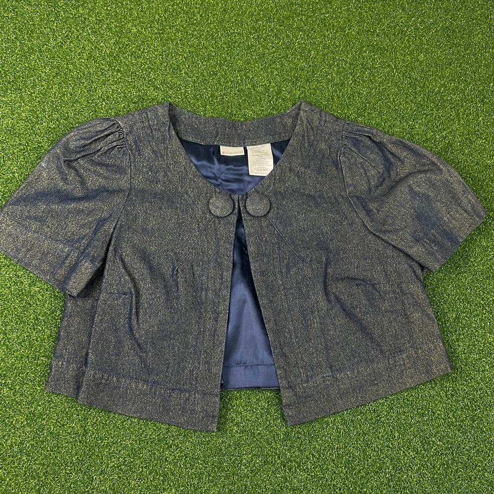 No Boundaries Navy Short Sleeve Cropped Denim Jacket Juniors S (3/5)